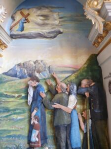 Predigt zu 1. Mose 28,10-16 12. Sonntag nach Trinitatis Wandbild in der Kirche in der Abtei Badia von Alta Badia Südtirol Dolomiten  